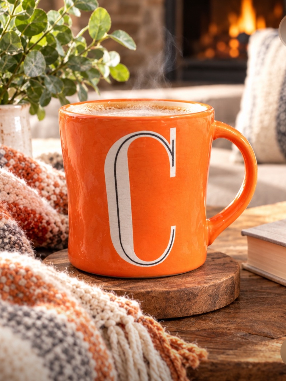 Anthropologie Orange Monogram C Ceramic Mug